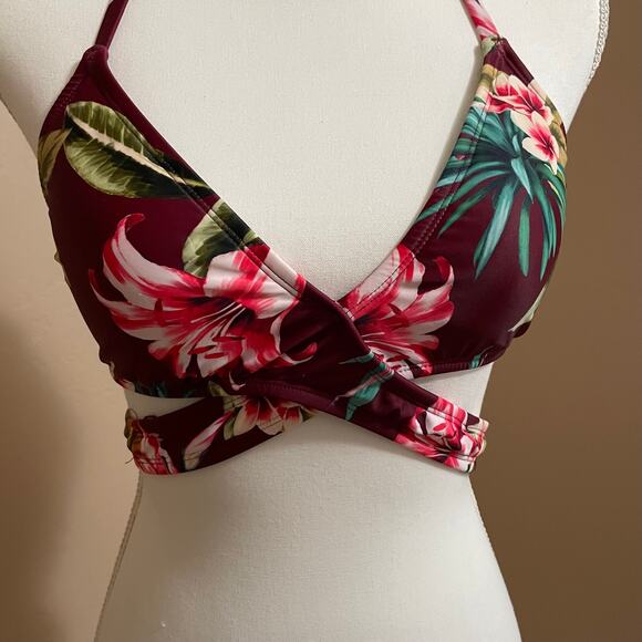 Shade & Shore Bikini Top Size Small Floral Padded Wrap - Picture 1 of 5